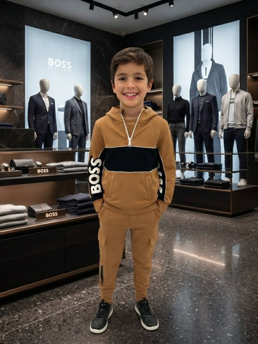 BOSS Kids Tan Cargo Pants and Hoodie